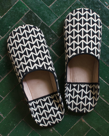 Vintage Moroccan Ware Babouches Babouches_Double_Triangles_Black_White