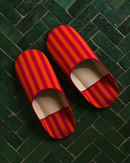 Vintage Moroccan Ware Babouches Babouches_Toostripe_Orange_Crimson